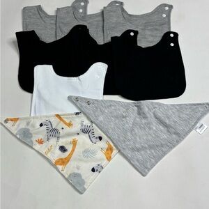 Gray and Black Baby Bib Set of 7 + 2 bandana bibs